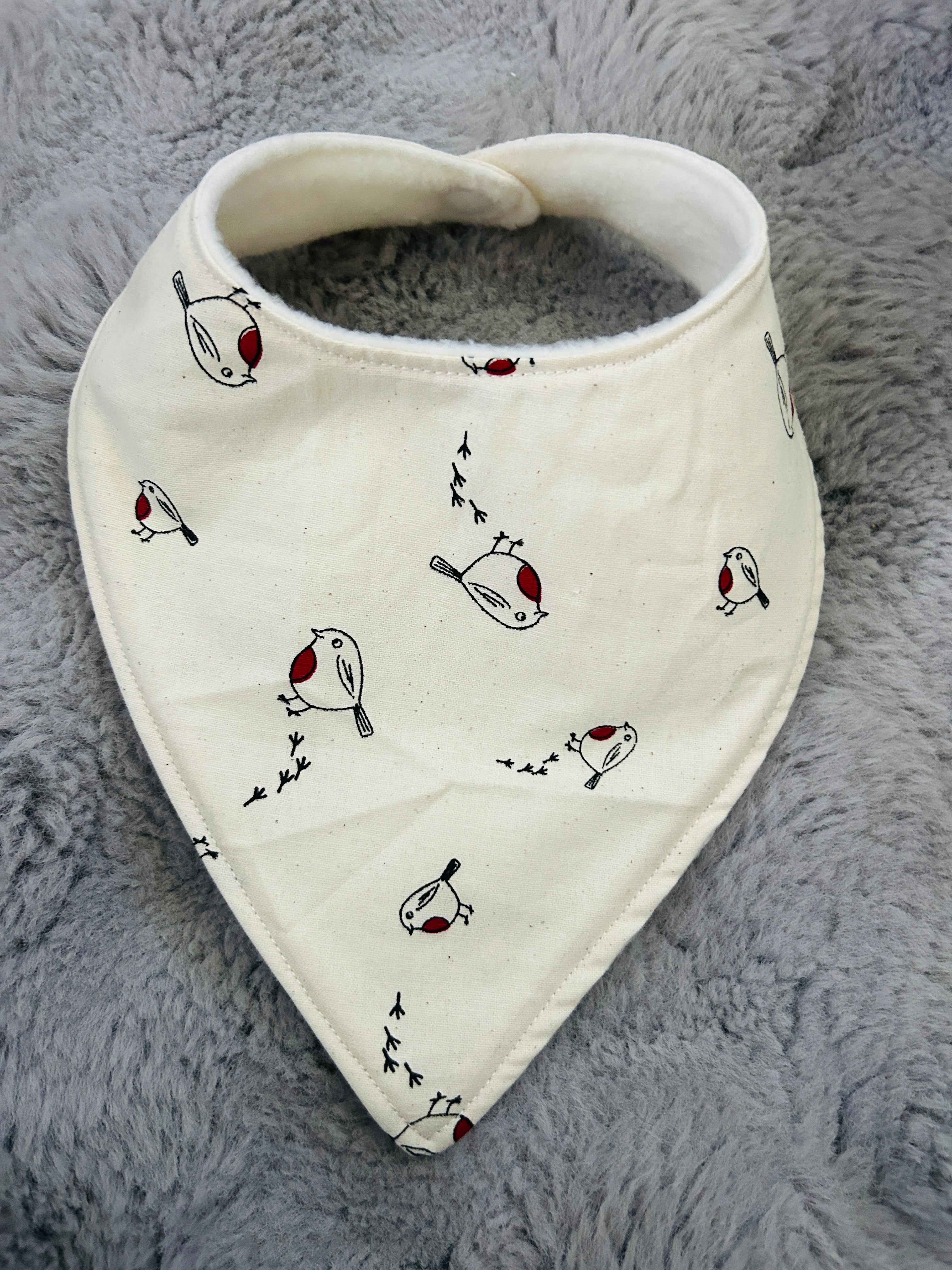 Cream robin birds  dribble bib