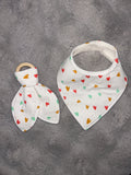 White hearts dribble bib & Teether ring set