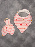 Pink striped valentines dribble bib & Teether ring set