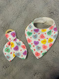 Love hearts valentines dribble bib & Teether ring set