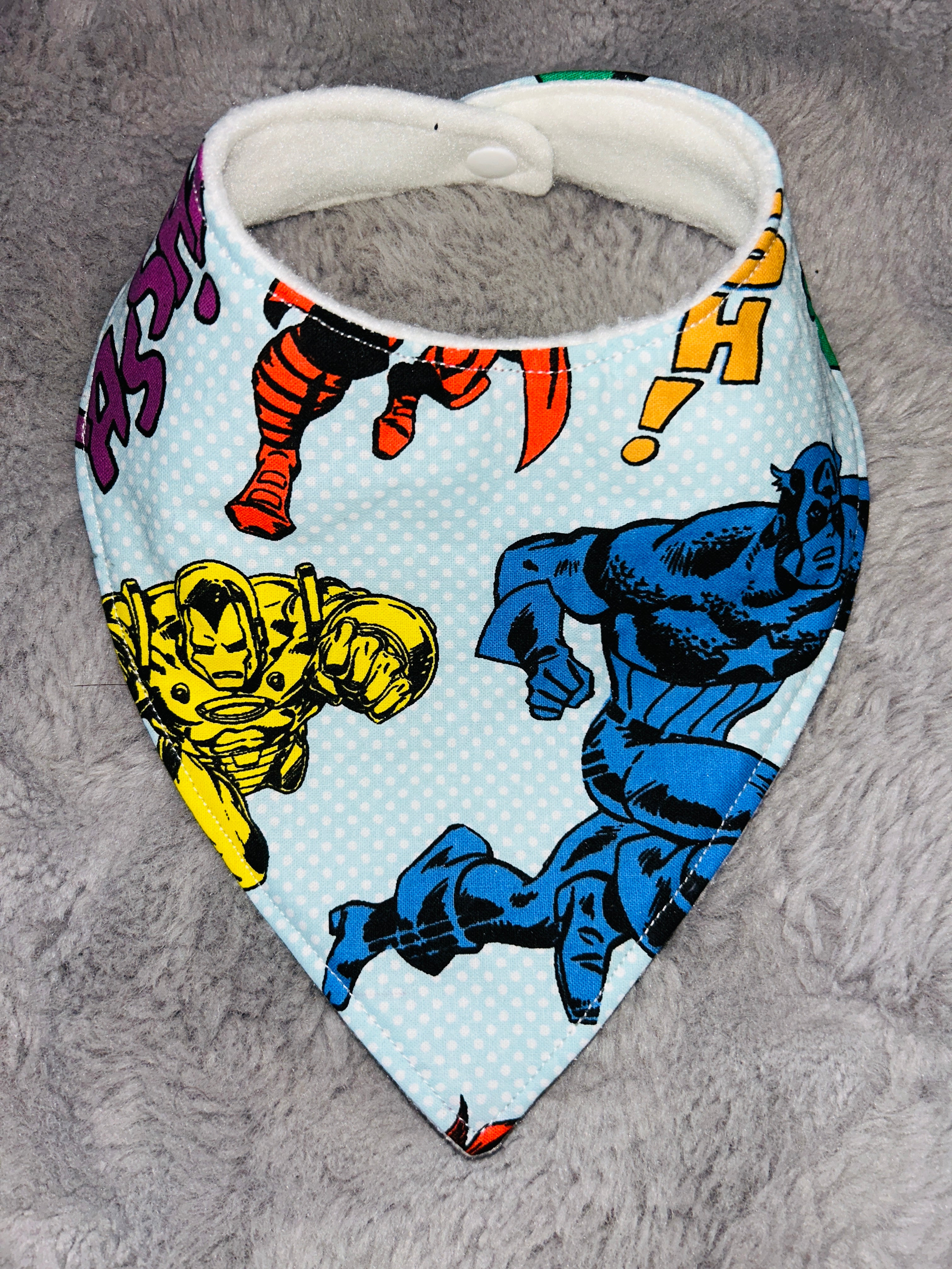 Blue superhero dribble bib